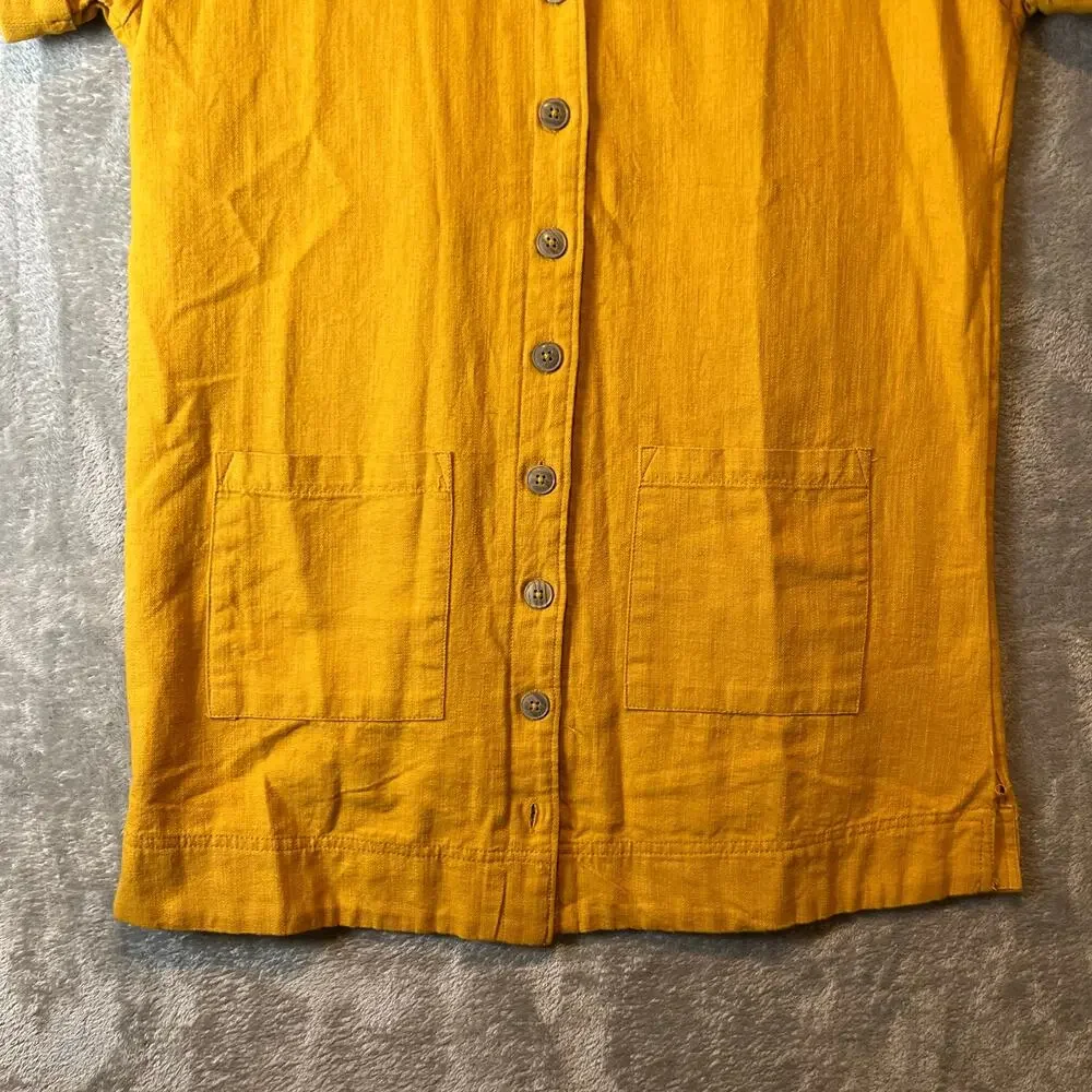 Pilcro‎ Buttondown Shirt Dress Linen Blend Patch Pockets Yellow Utility